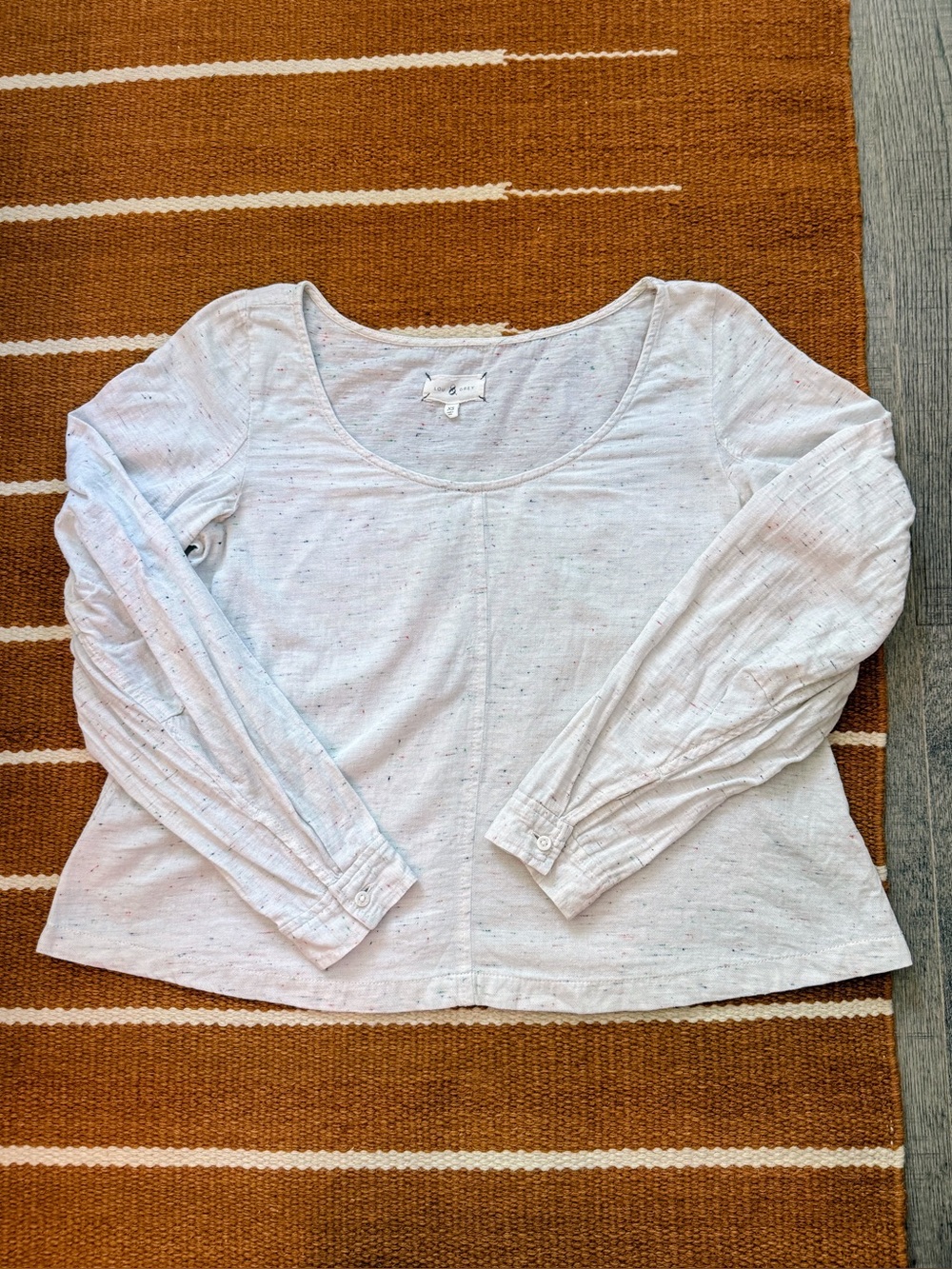 Lou & Grey Balloon Sleeve Scoop Neck Colored Heather Cream Long Sleeve Top XS